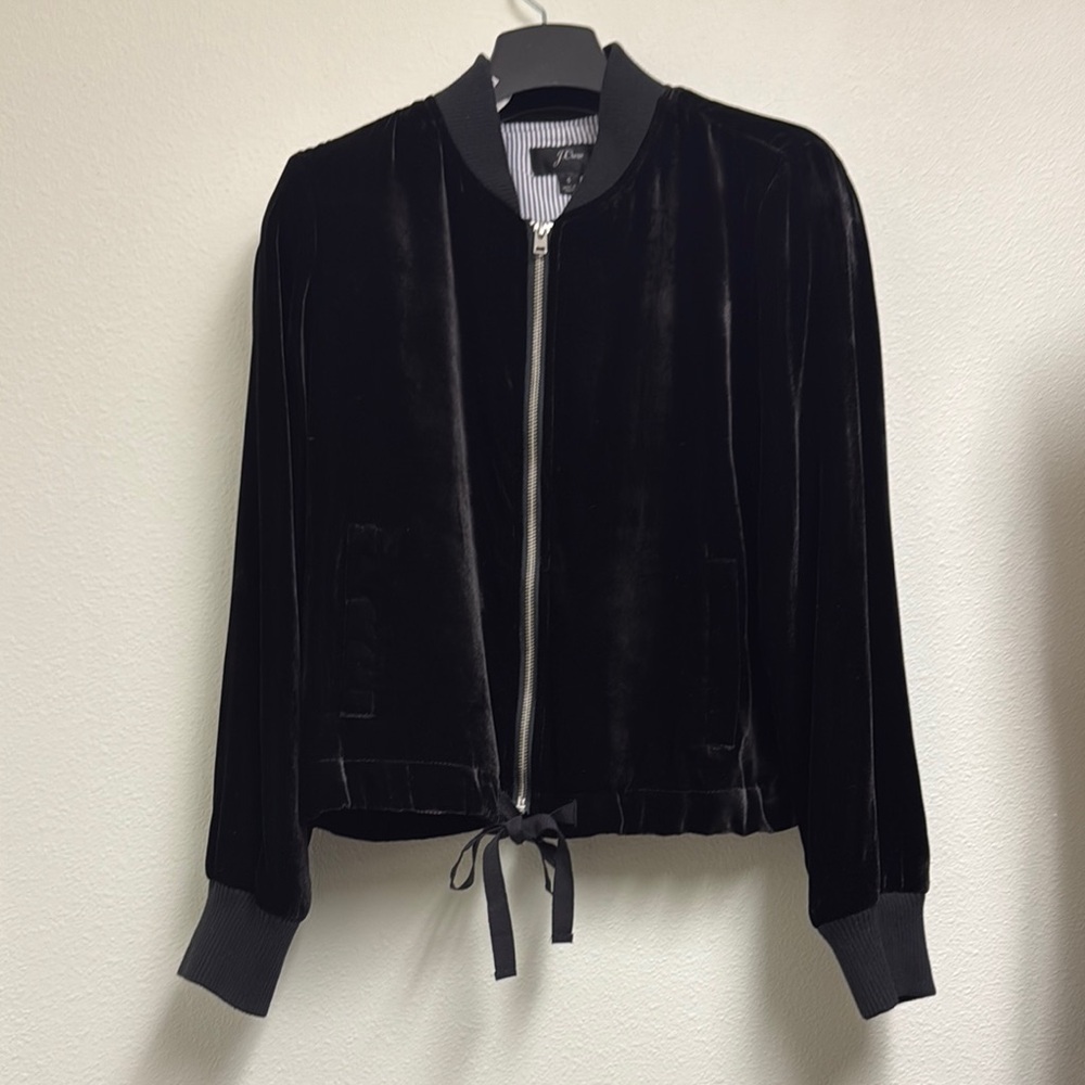 J. Crew Women's Black Velvet Bomber Jacket.                          
Like new